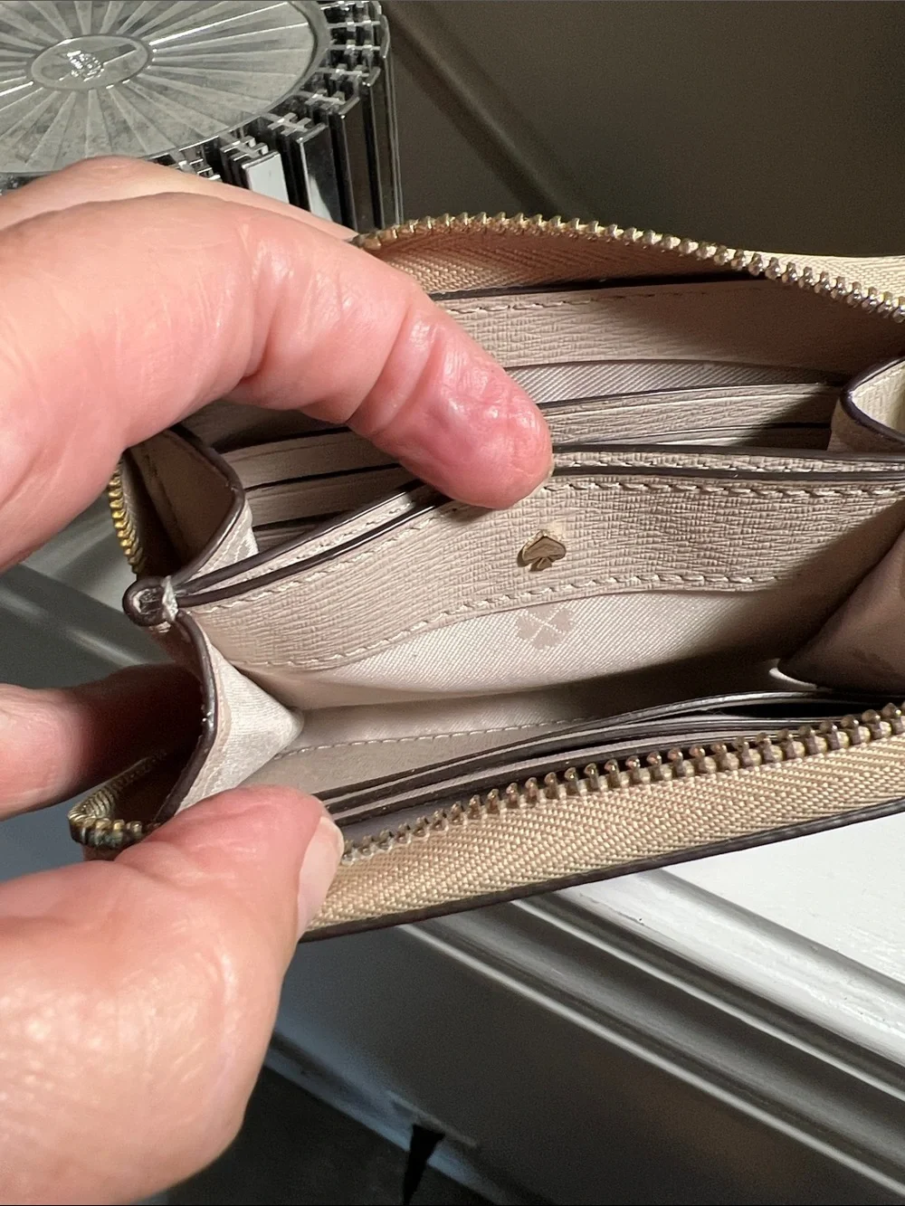 kate spade Metallic Rose Gold Saffiano Zip Wallet